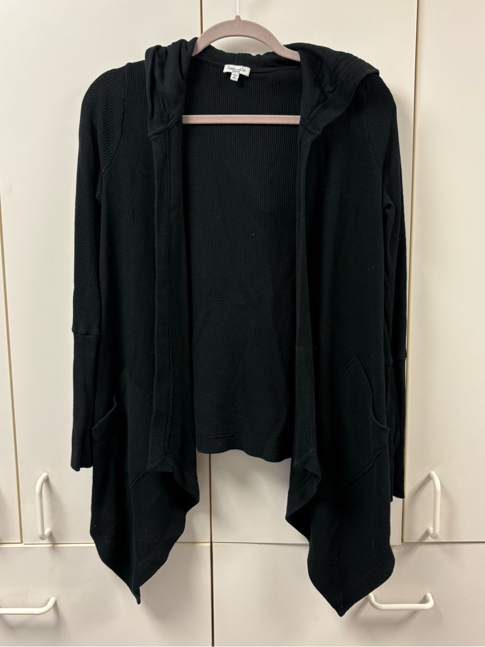 Splendid Black Hooded Open-Front Cardigan